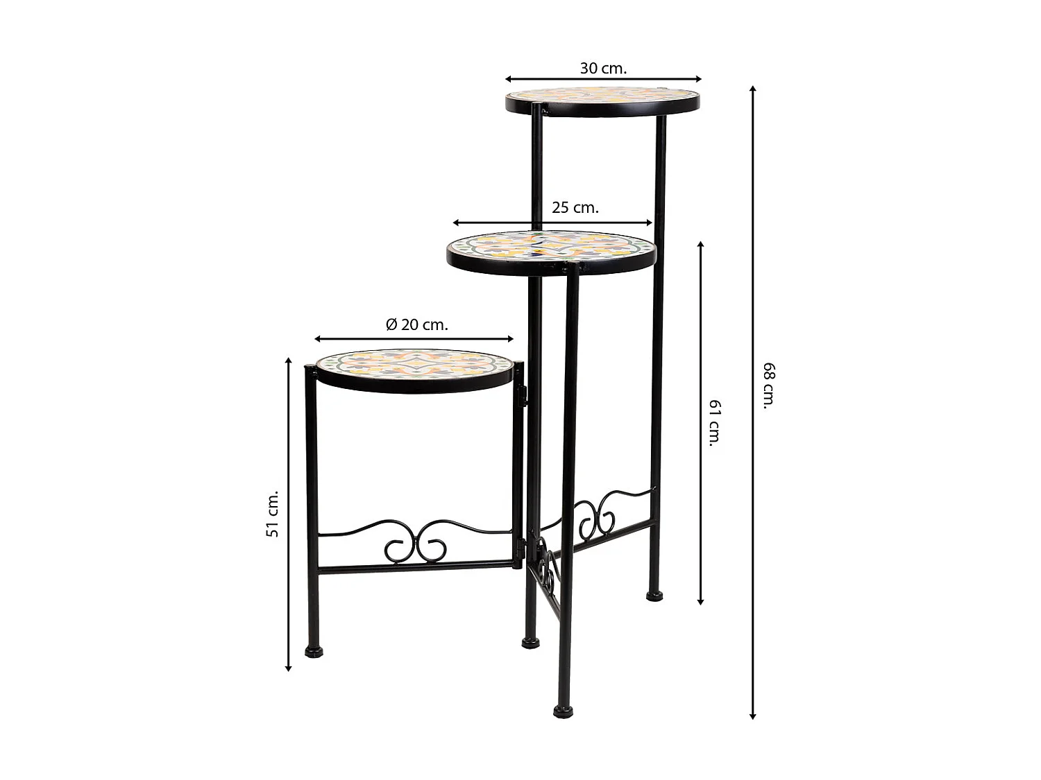 Conjunto de 3 suportes em mosaico multicolor e metal