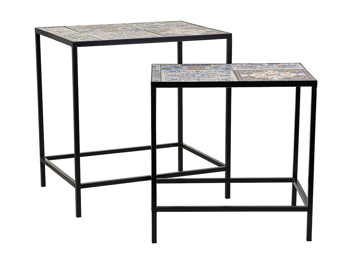 Conjunto de 2 suportes em mosaico preto e metal