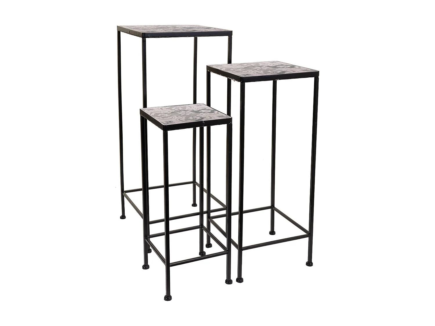 Set mit 3 Blumentopfstützen aus schwarzem Metall