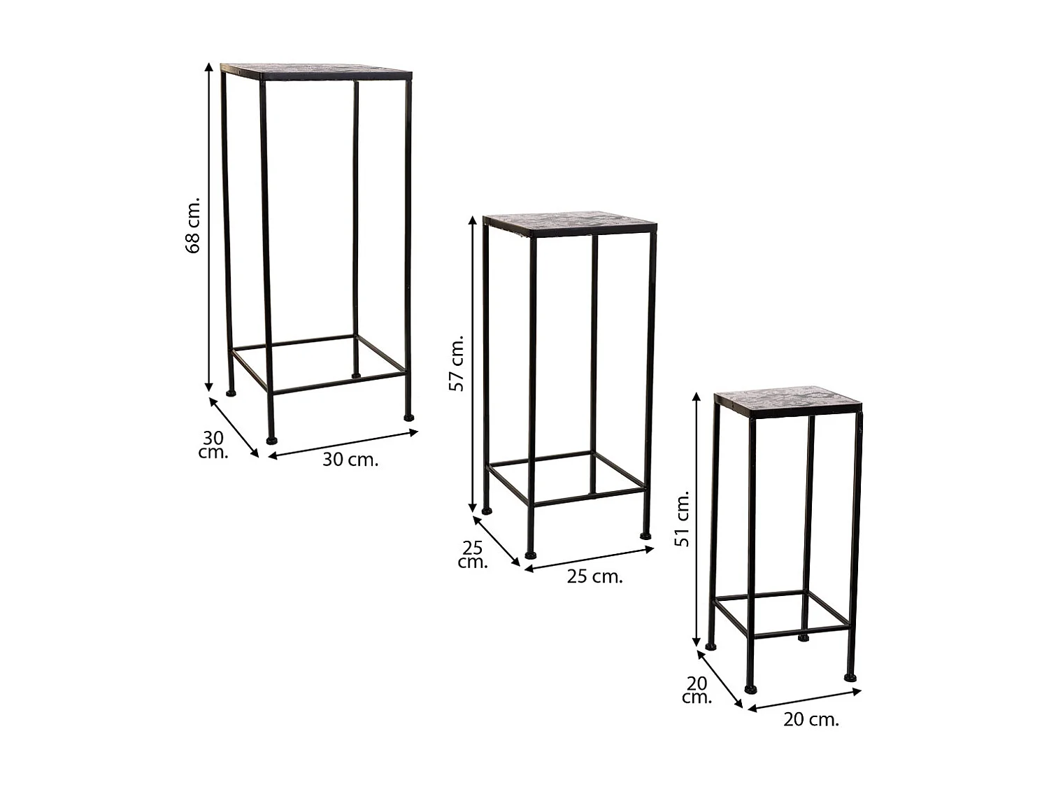 Conjunto de 3 suportes para Vasos de flores em metal preto