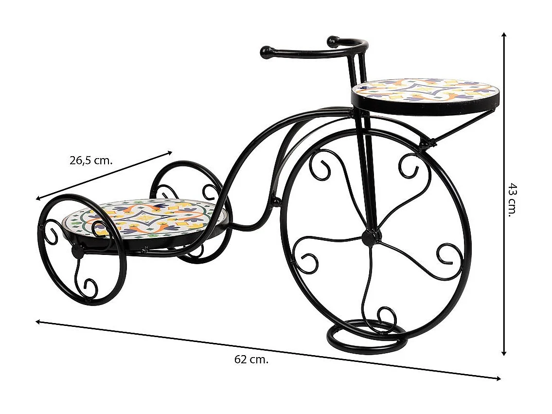 Fahrradständer aus schwarzem Mosaik und Schmiedeeisen, 67 x 26,5 x 43 h cm