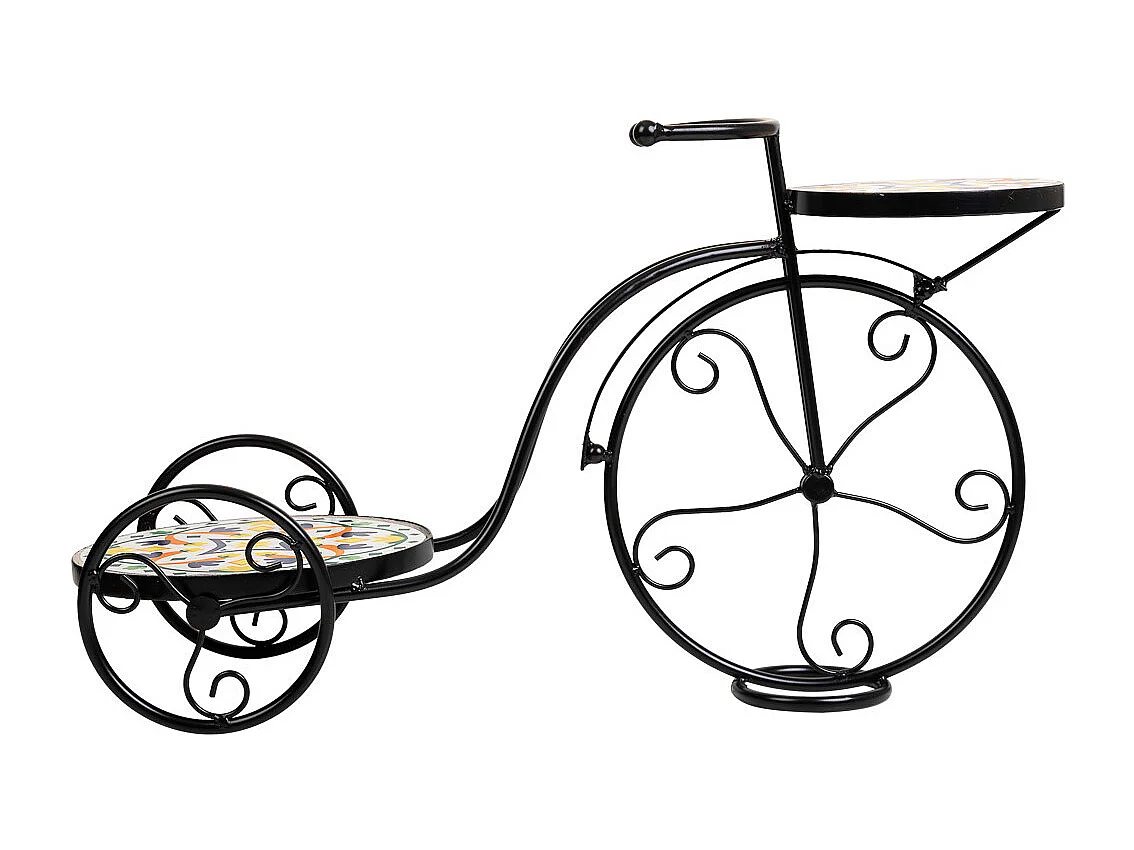 Suporte para bicicleta em mosaico preto e ferro forjado 67x26,5x43