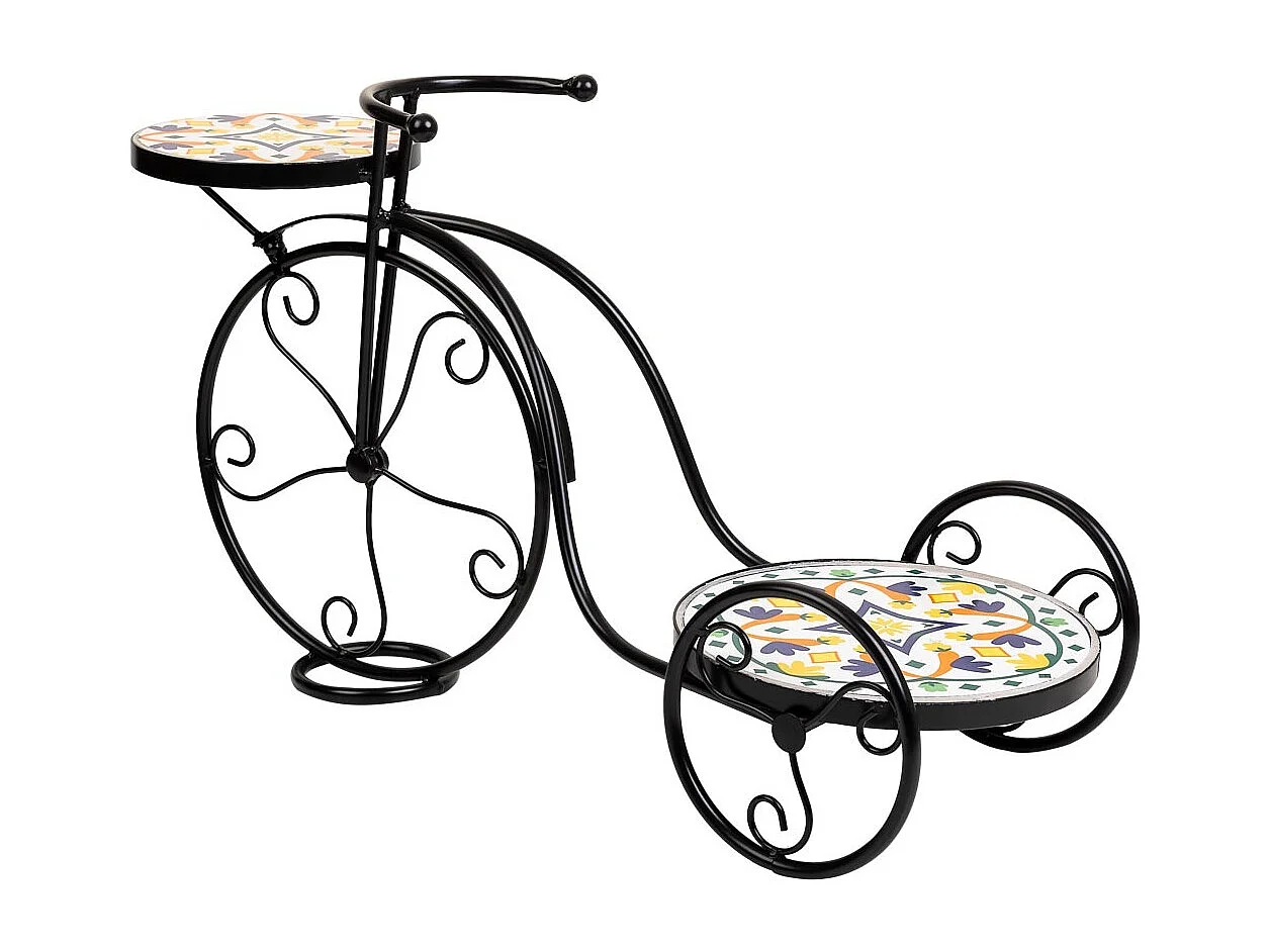 Suporte para bicicleta em mosaico preto e ferro forjado 67x26,5x43