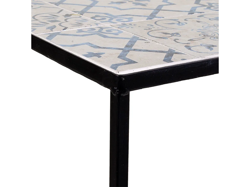 Set mit 2 Tischen aus schwarzem Schmiedeeisen und Mosaik