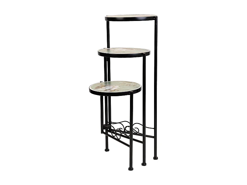 Schwarzes Mosaik und schmiedeeiserne Stütze D30x68h-T25x61h-T20x51h cm