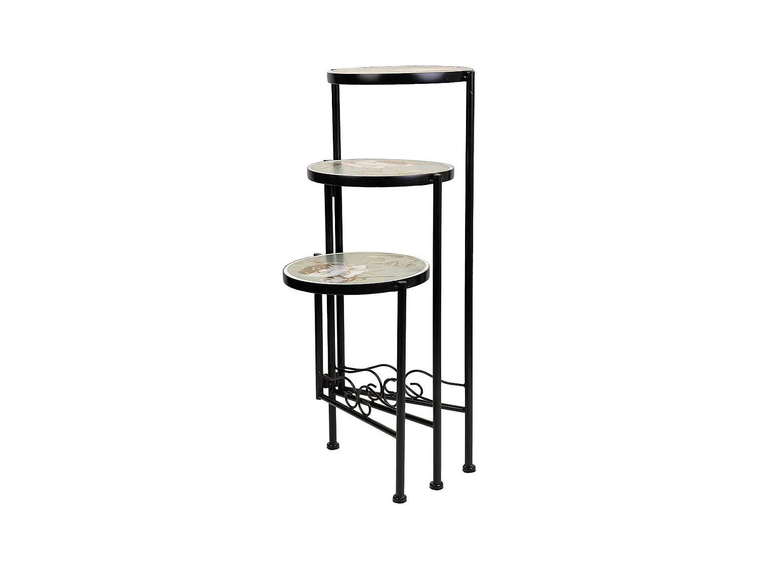Support en mosaïque et fer forgé noir d30x68h-d25x61h-d20x51h