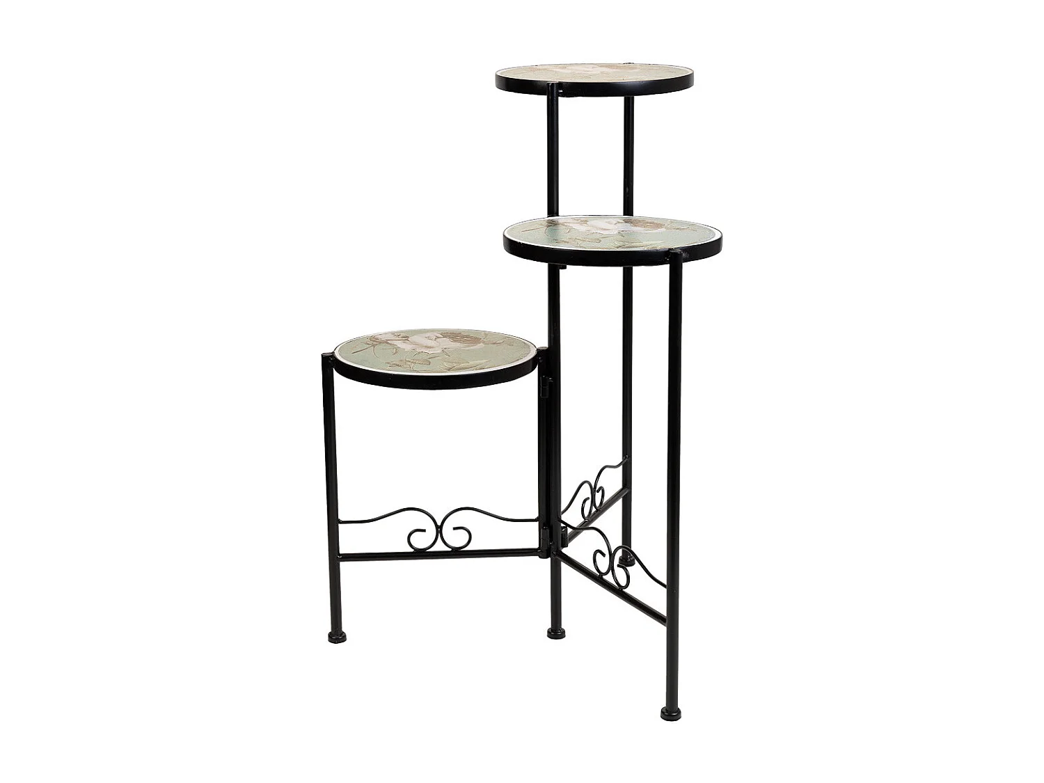 Schwarzes Mosaik und schmiedeeiserne Stütze D30x68h-T25x61h-T20x51h cm