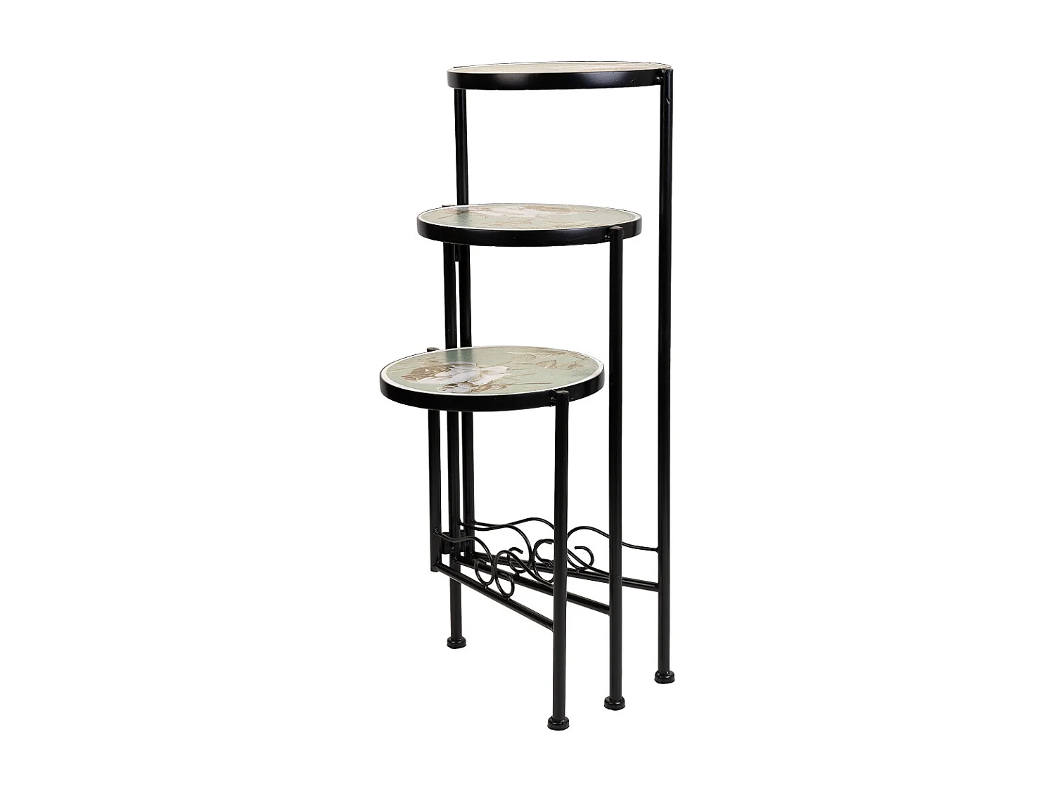 Schwarzes Mosaik und schmiedeeiserne Stütze D30x68h-T25x61h-T20x51h cm