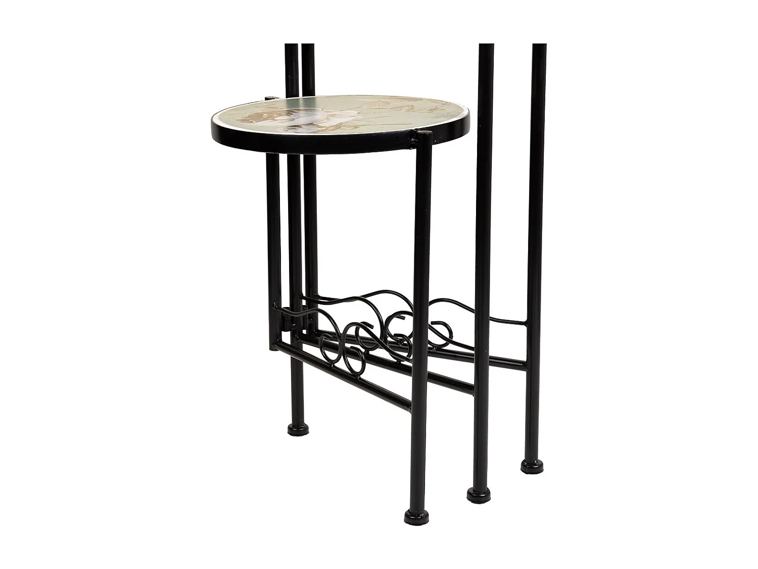 Schwarzes Mosaik und schmiedeeiserne Stütze D30x68h-T25x61h-T20x51h cm