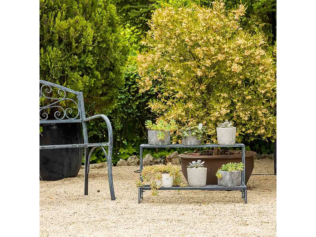 Grauer Blumentopfträger aus Metall, 80x44x44h cm