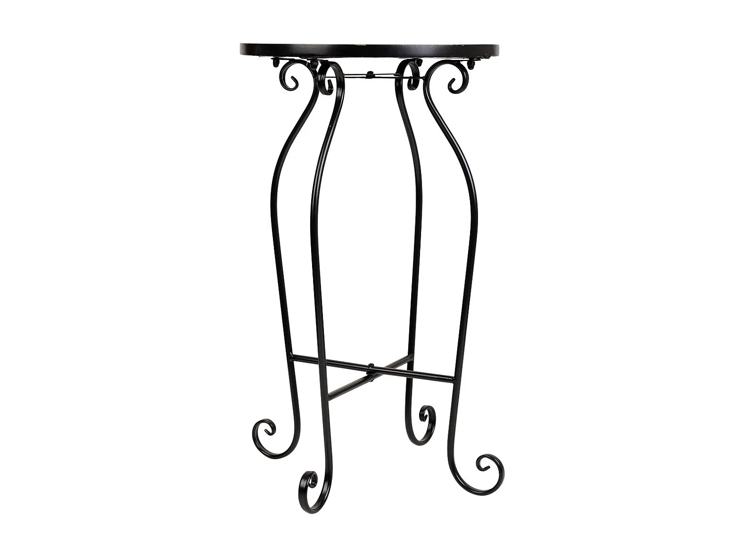 Schwarzes Mosaik und schmiedeeiserne Stütze D35x60h cm