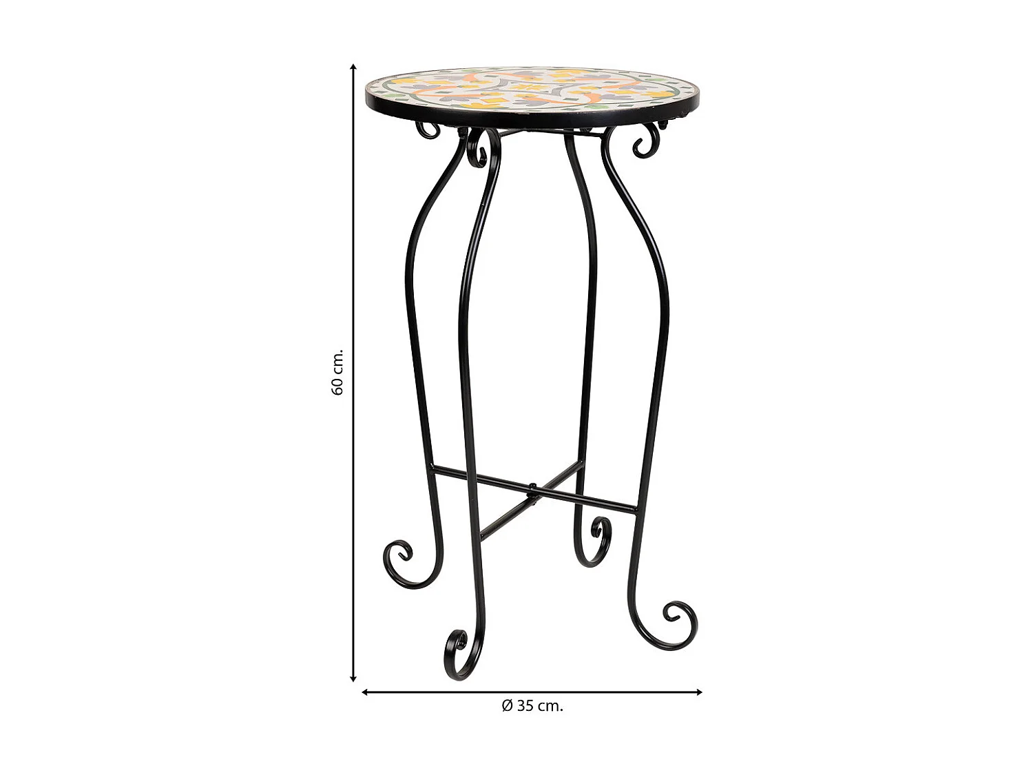 Mosaico preto e suporte em ferro forjado d35x60