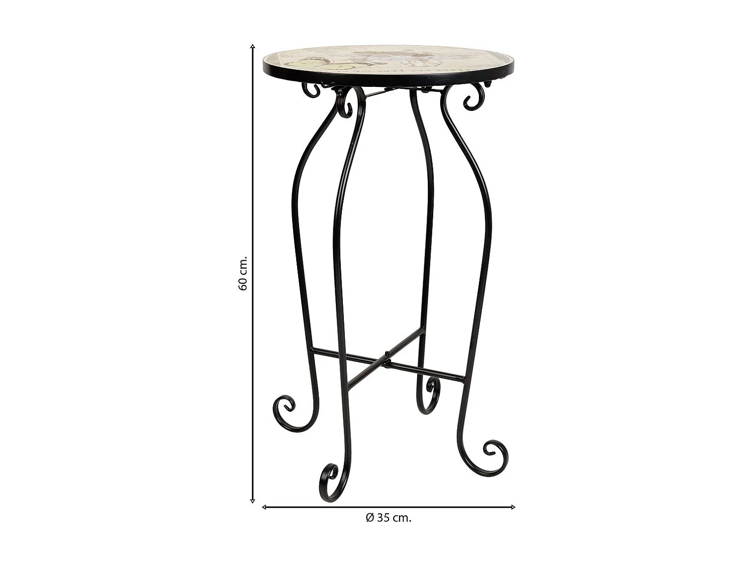 Supporto in mosaico nero e ferro battuto d35x60h