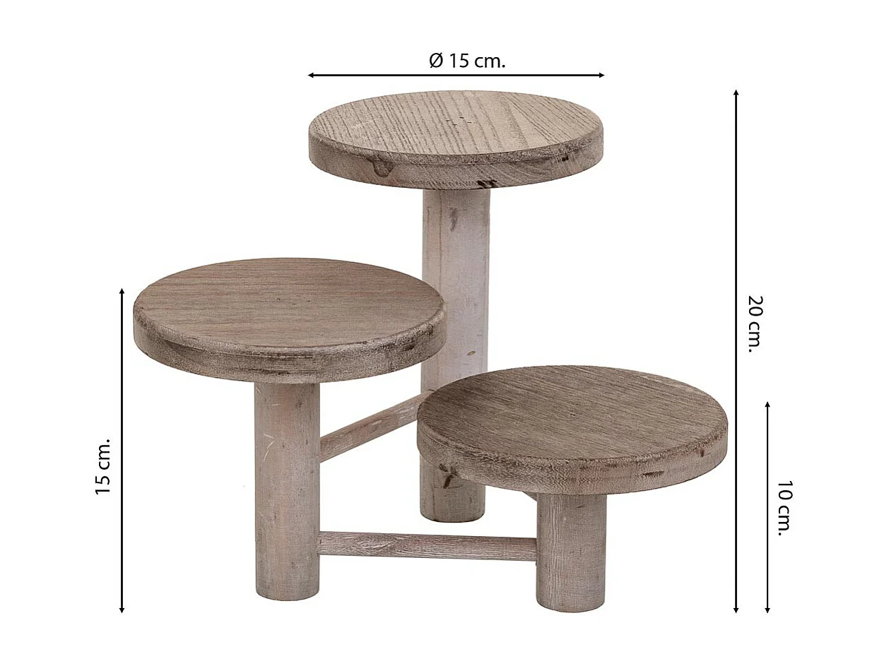 Supporto in legno per 3 vasi marrone d15x20/15/10h