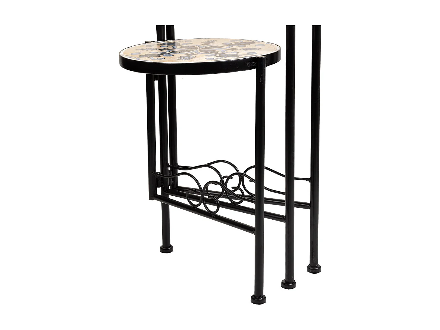 Supporto in mosaico e ferro battuto nero d30x68h-d25x61h-d20x51h