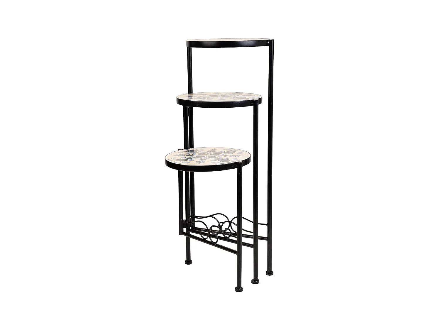 Support en mosaïque et fer forgé noir d30x68h-d25x61h-d20x51h