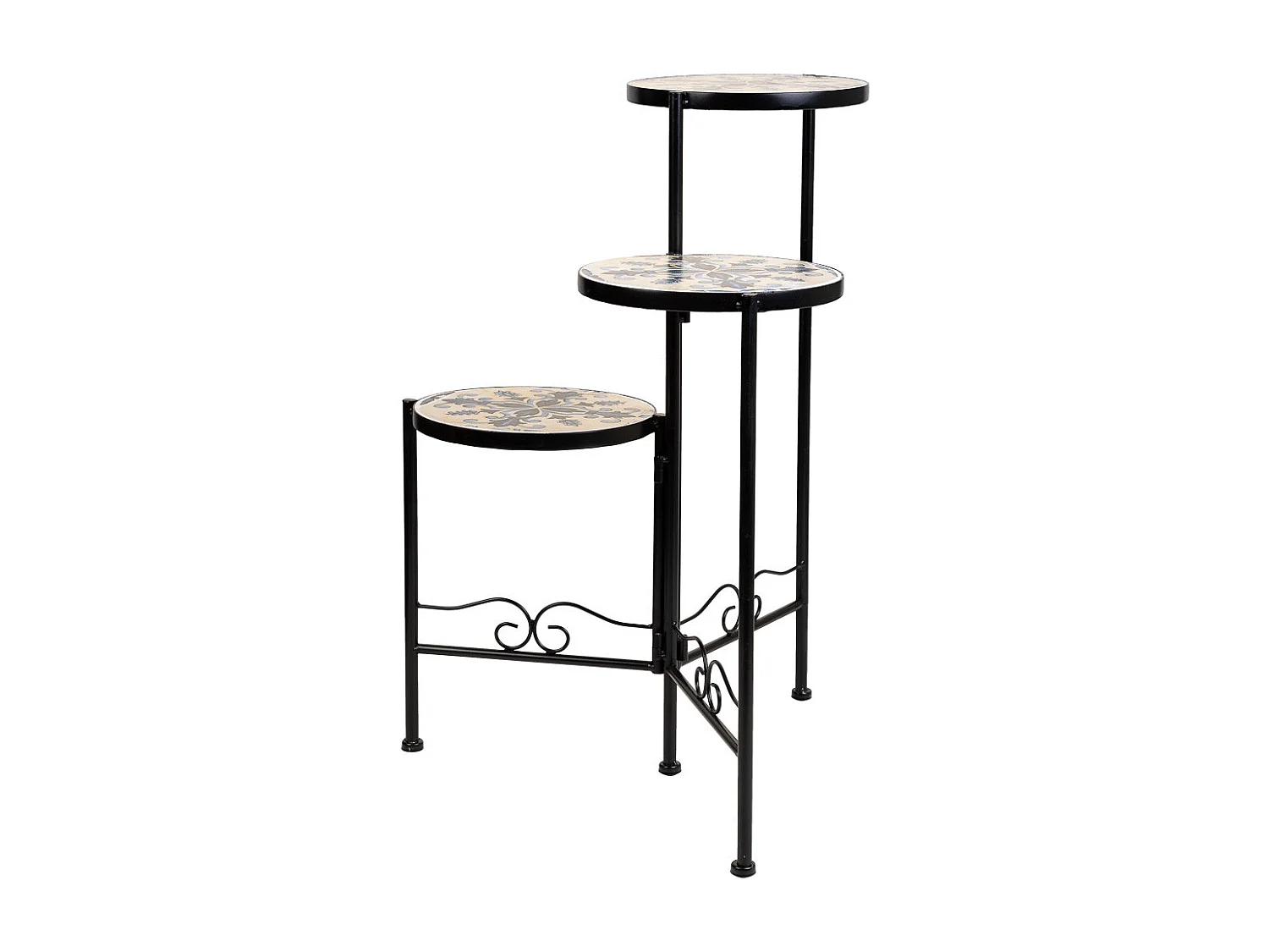 Support en mosaïque et fer forgé noir d30x68h-d25x61h-d20x51h