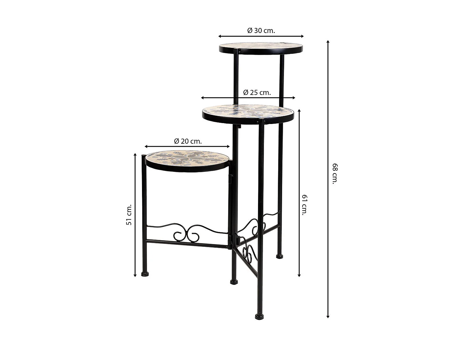 Soporte de mosaico y forja azul d30x68h-d25x61h-d20x51