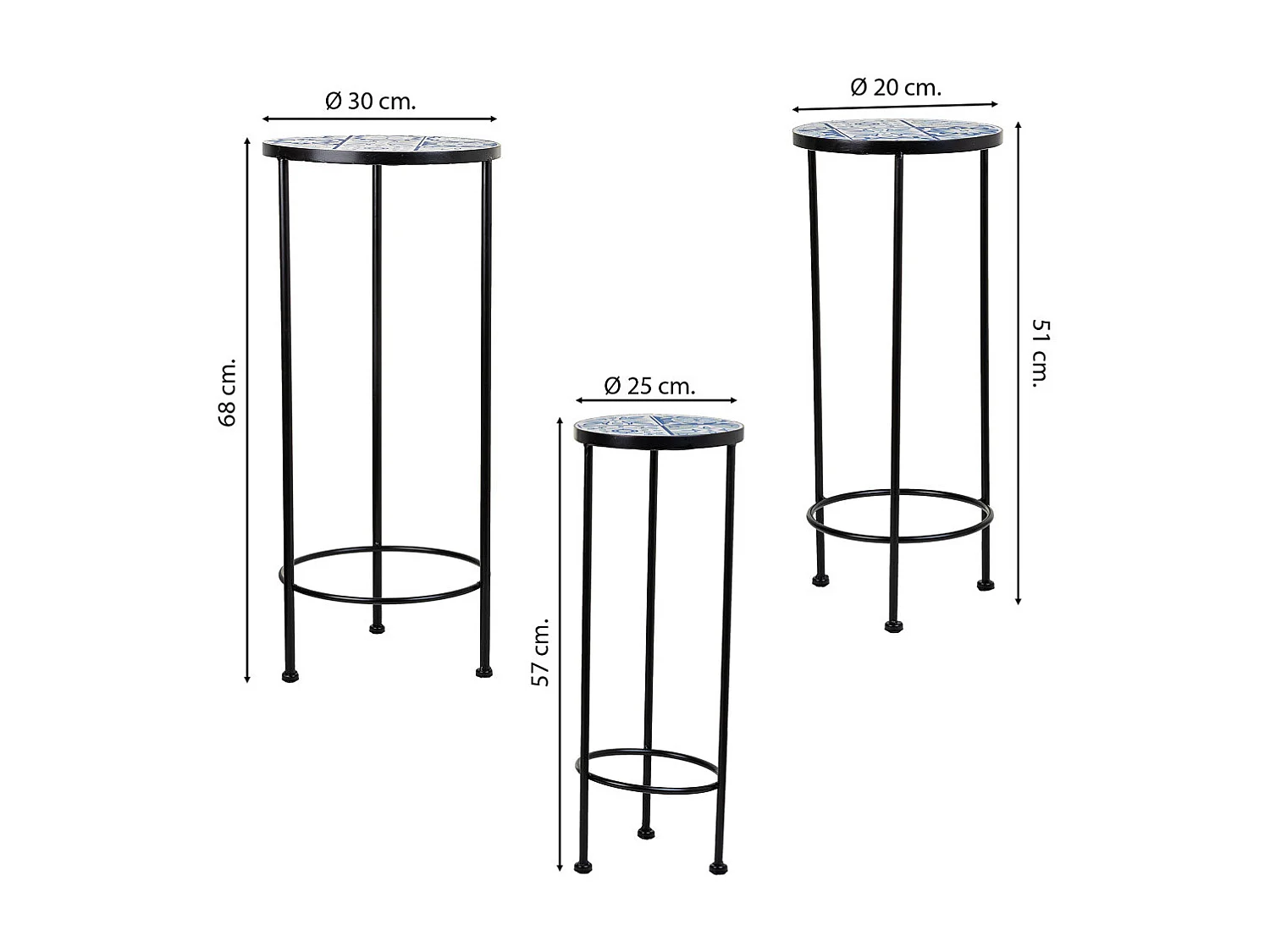 Set di 3 supporti in mosaico nero e metallo