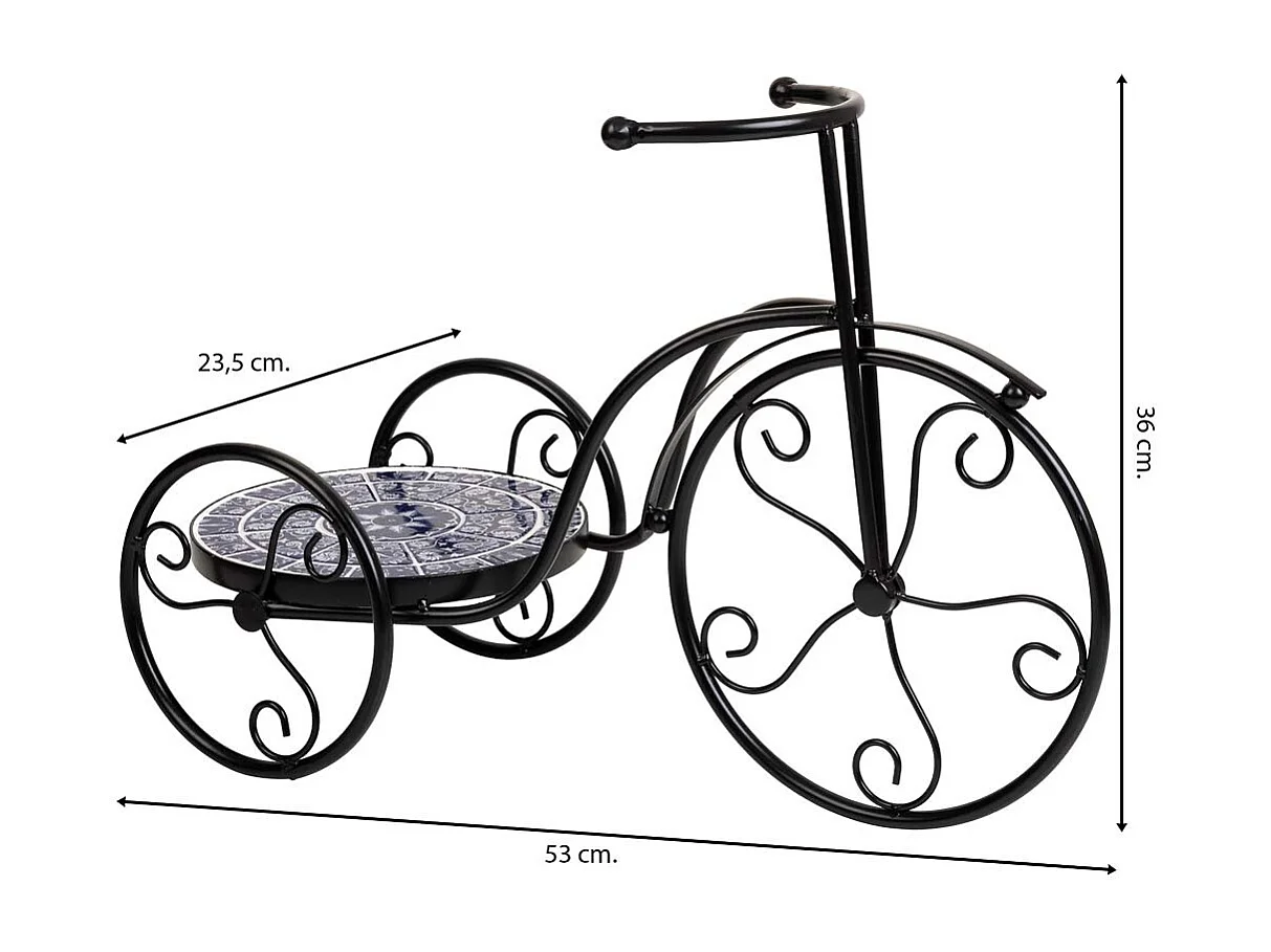Blumentopfhalter Fahrrad aus Mosaik und schwarzem Metall, 53 x 23,5 x 36 h cm