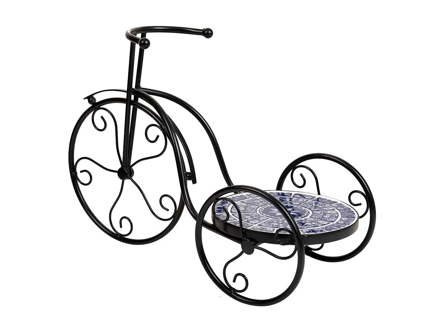 Blumentopfhalter Fahrrad aus Mosaik und schwarzem Metall, 53 x 23,5 x 36 h cm