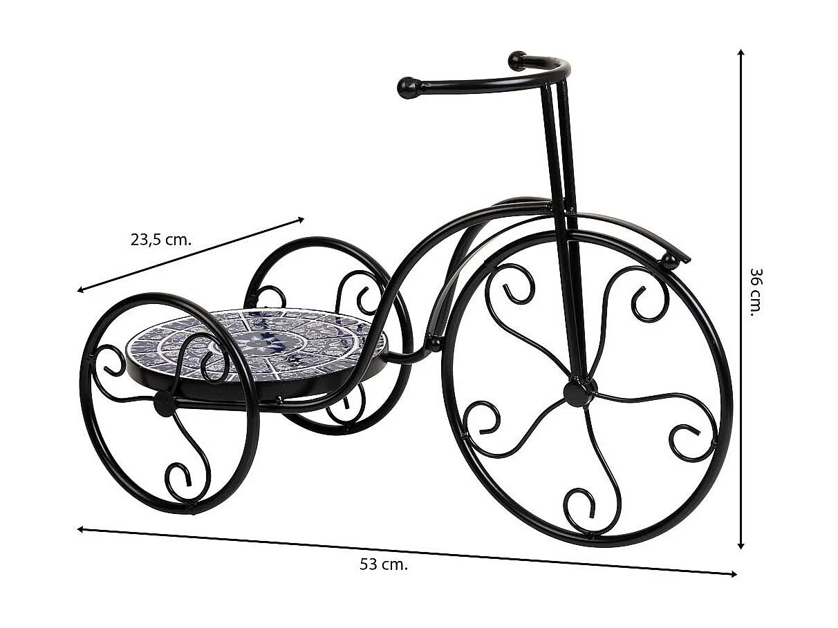 Blumentopfhalter Fahrrad aus Mosaik und Blau Metall, 53 x 23,5 x 36 h