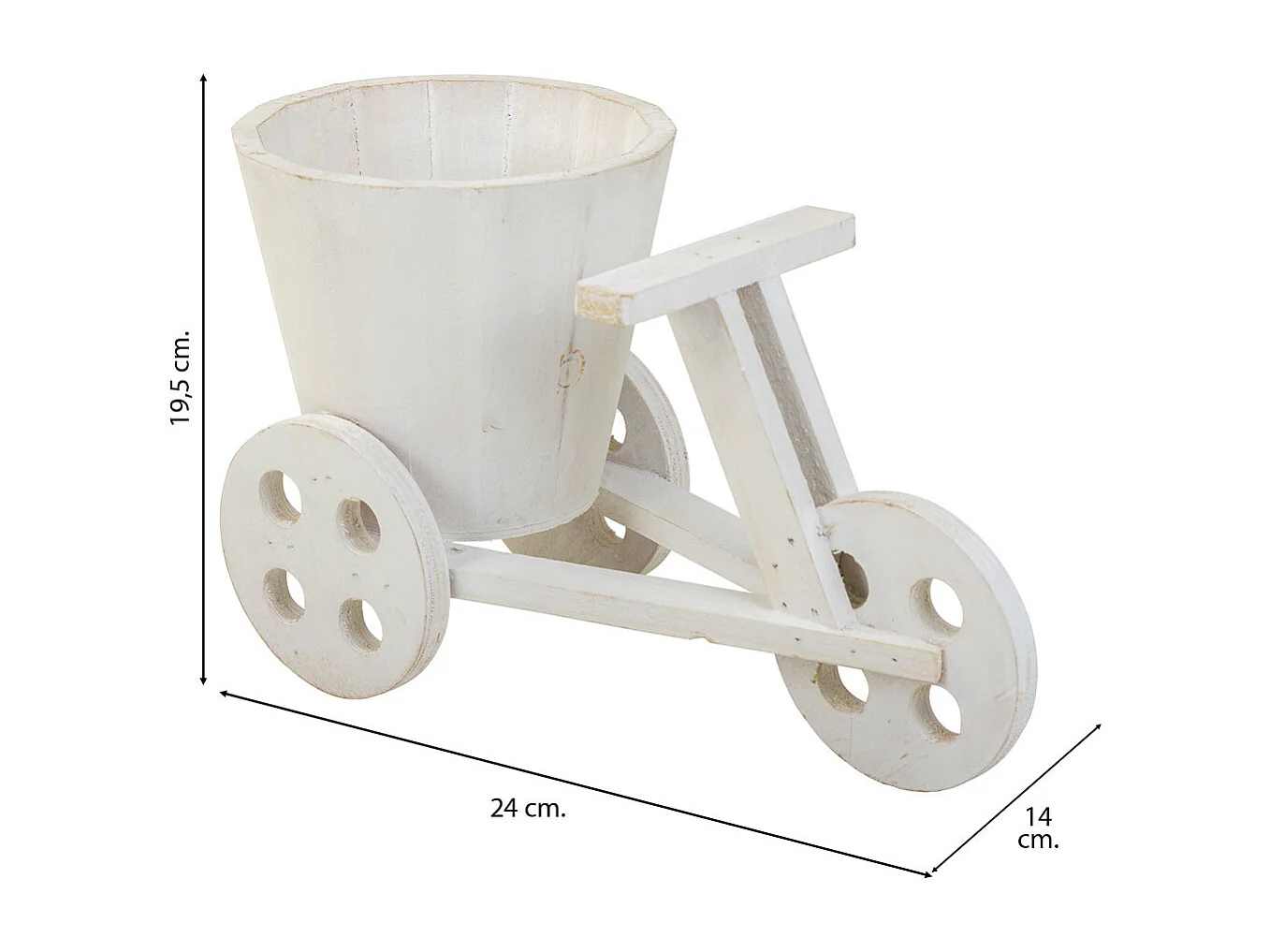 Suporte para Vaso de flores para bicicleta em madeira branca 24x14x19,5