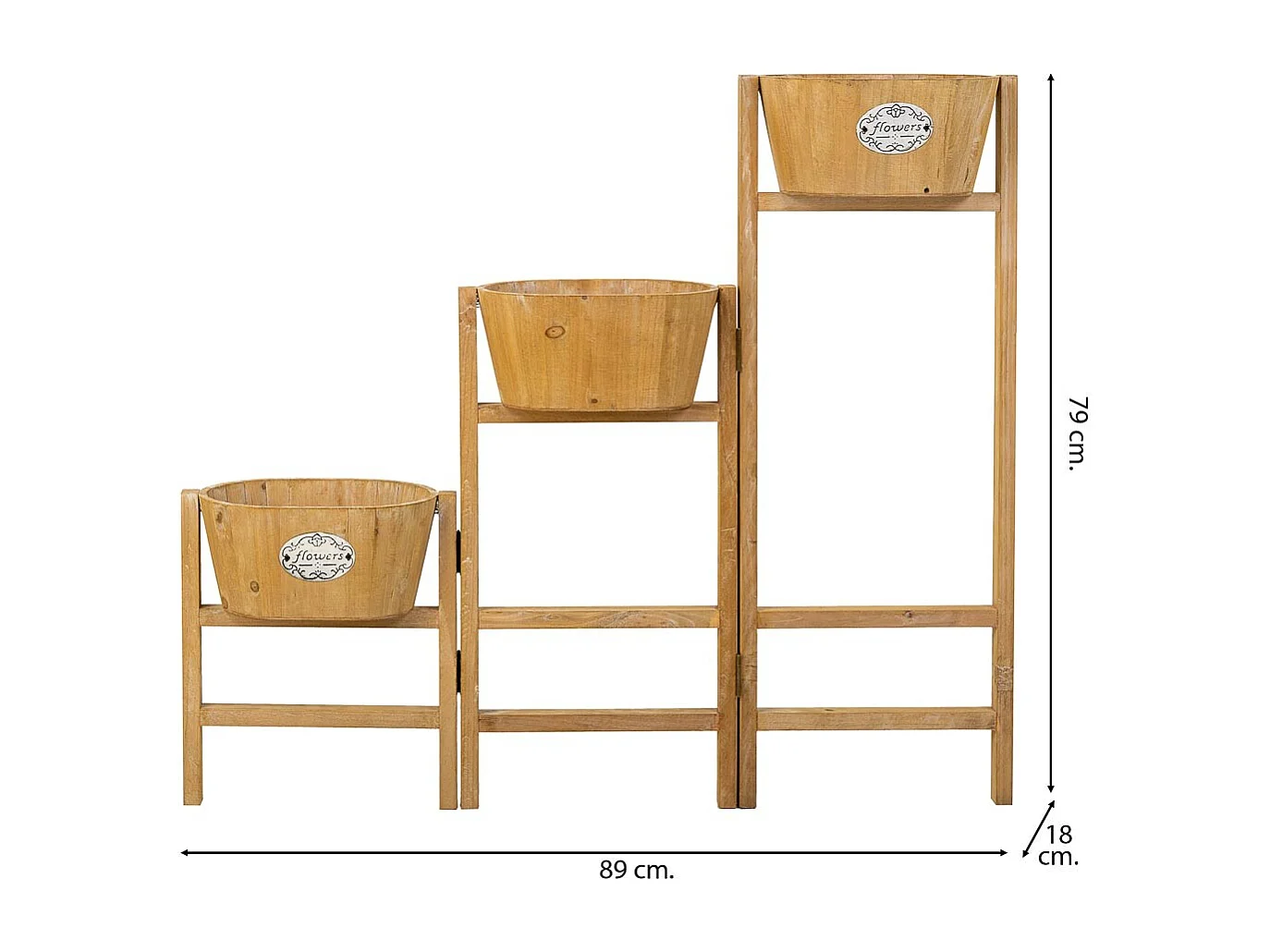 Soporte con 3 Cestos de madera marrón 89x18x79