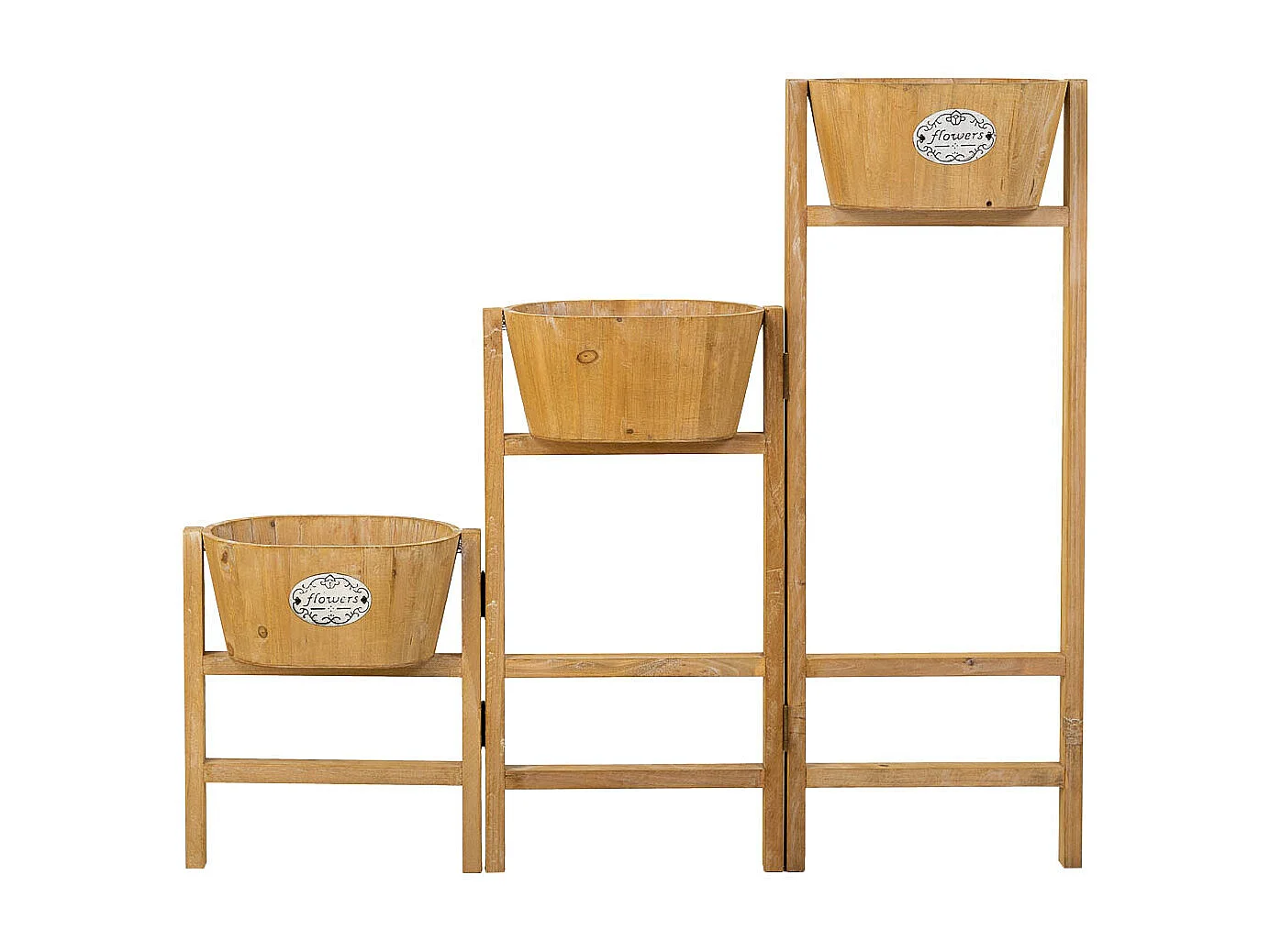 Suporte com 3 cestos de madeira castanhos 89x18x79