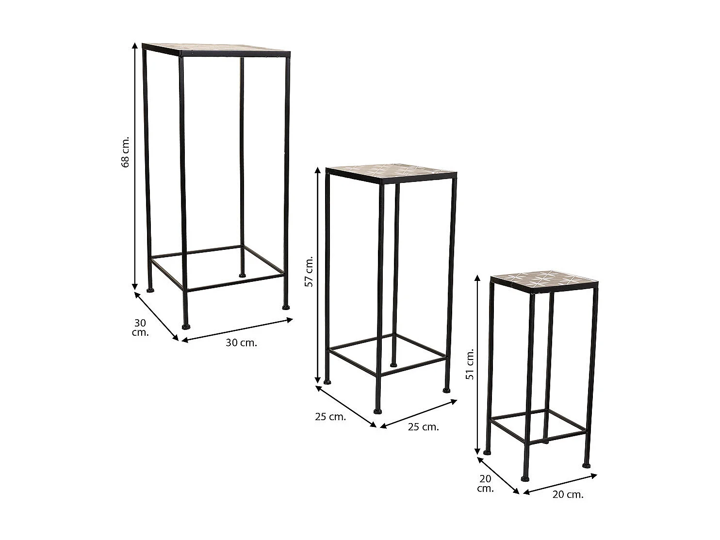 Ensemble de 3 supports de pots de fleurs en métal noir