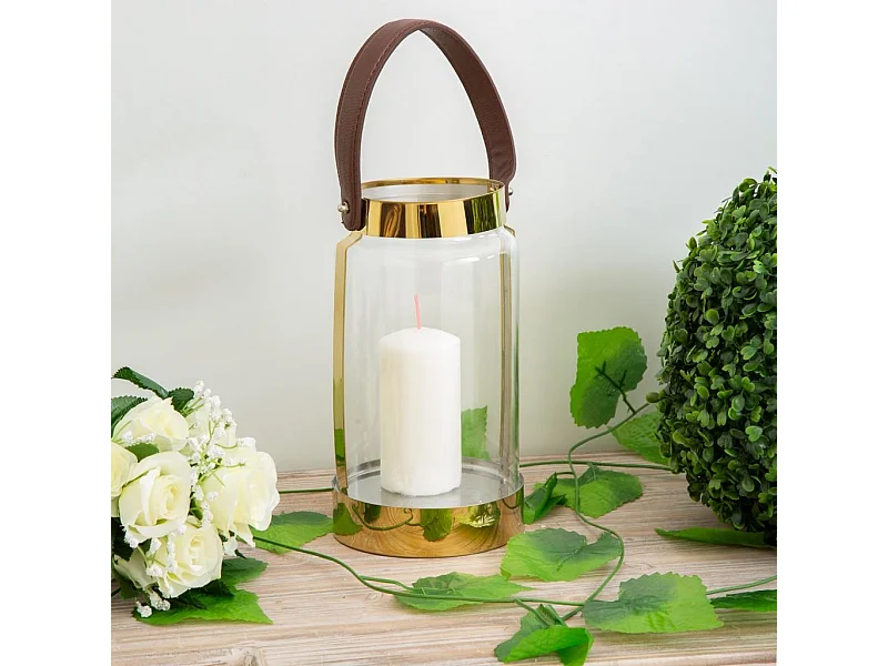 Lanterna in acciaio inox e vetro oro 12,5x12,5x23h