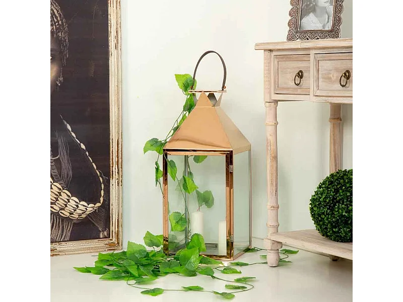 Lanterne en acier inoxydable et cristal cuivré 29x28x66h