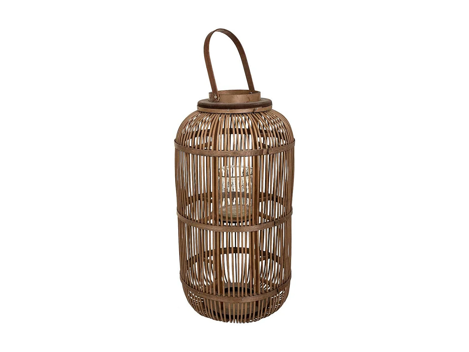 Farol portavelas de bambú marrón d32.5x64