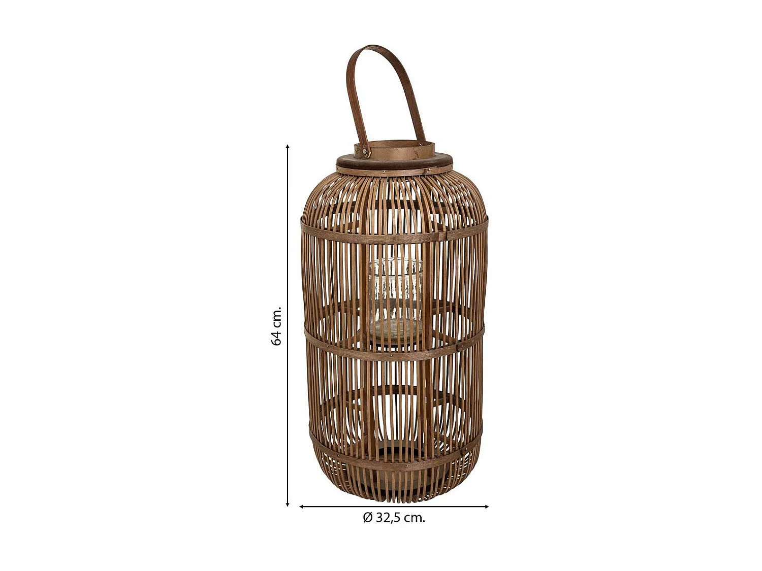 Farol portavelas de bambú marrón d32.5x64