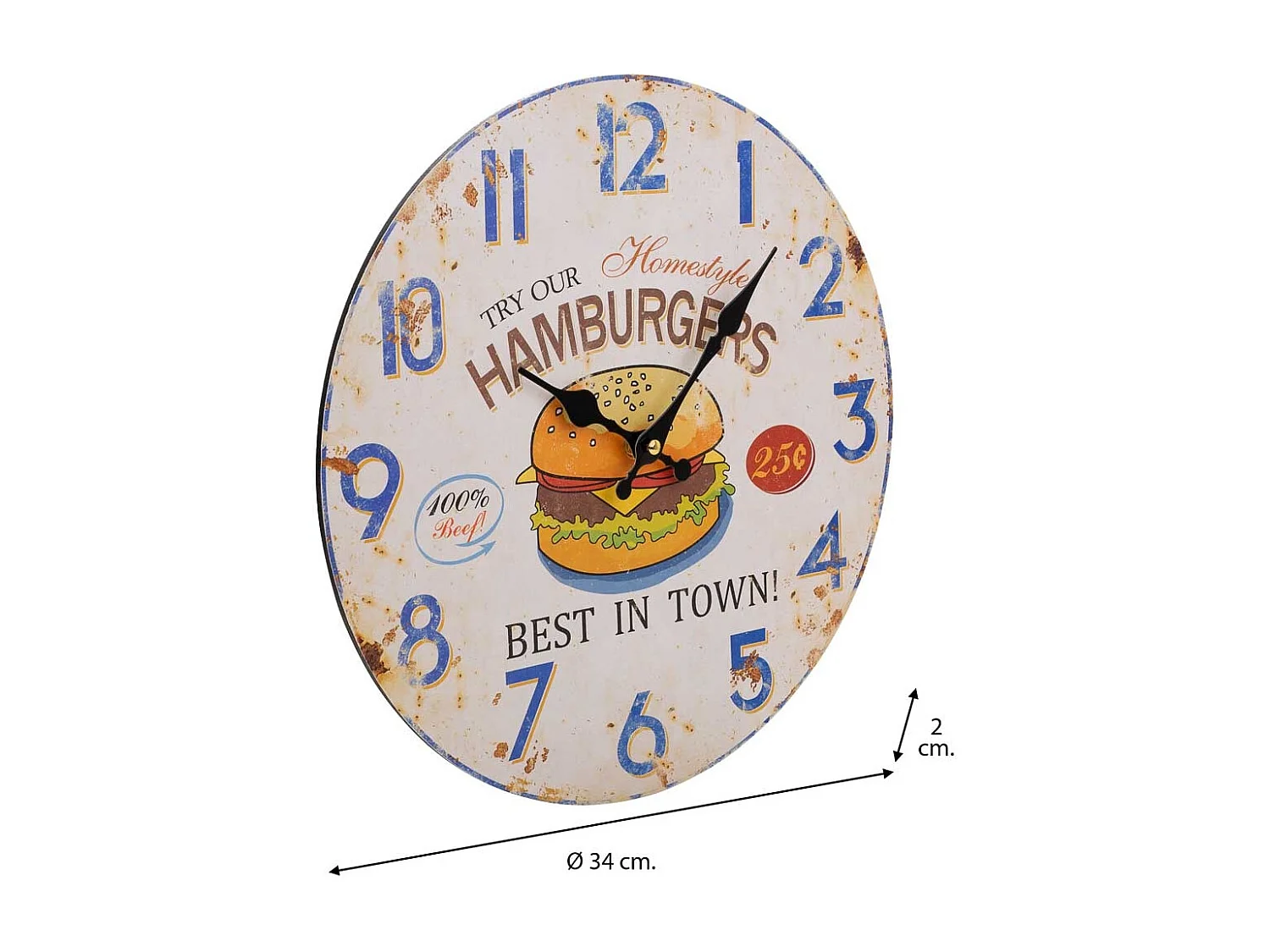 Relógio de parede de madeira branca d34x2