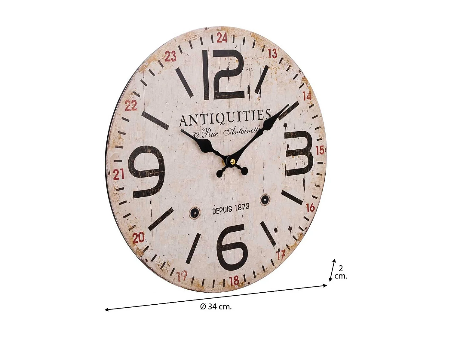 Weiße Holzwanduhr T34x2h cm