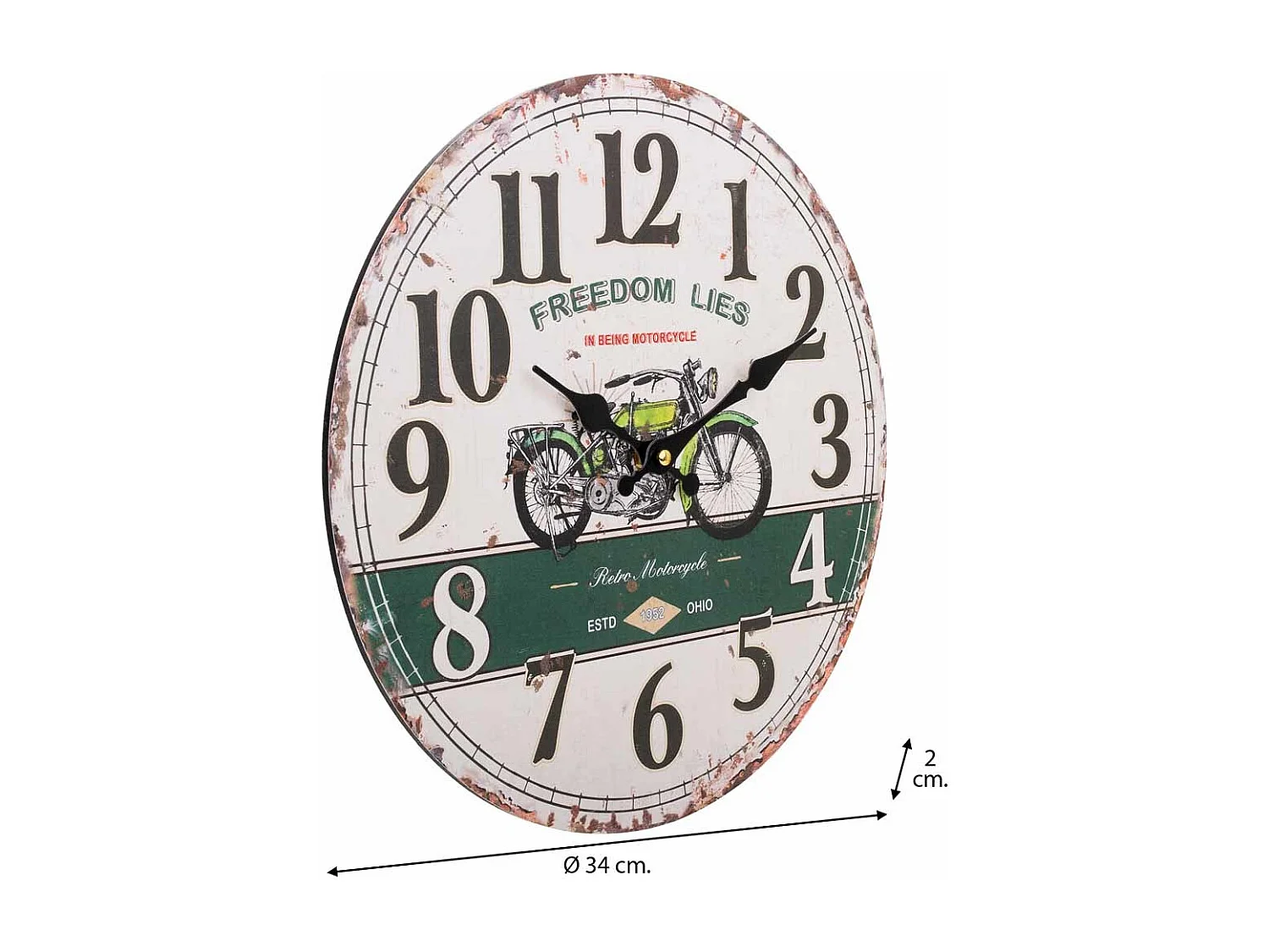 Weiße Holzwanduhr T34x2h cm