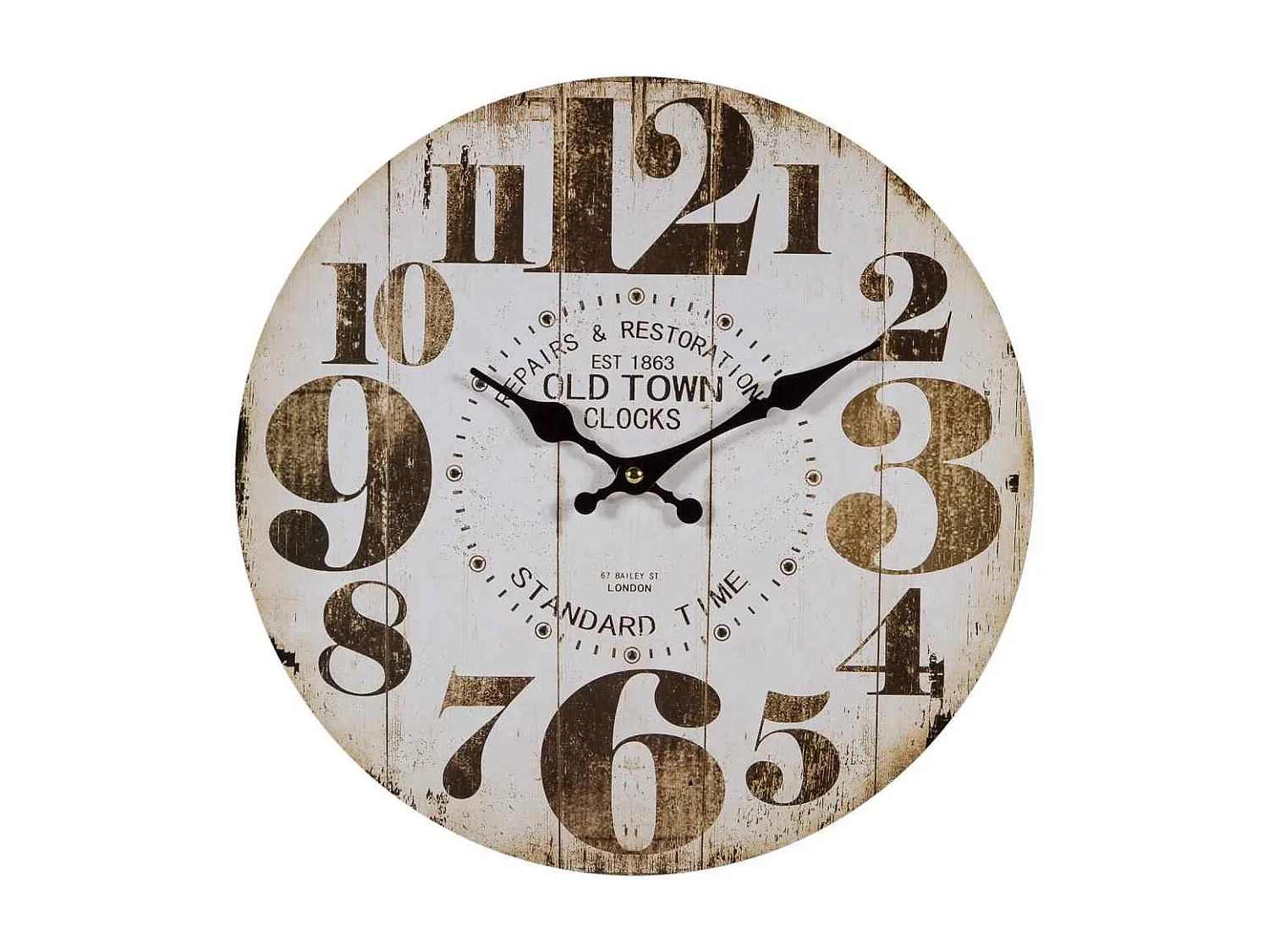 Weiße Holzwanduhr T34x2h cm