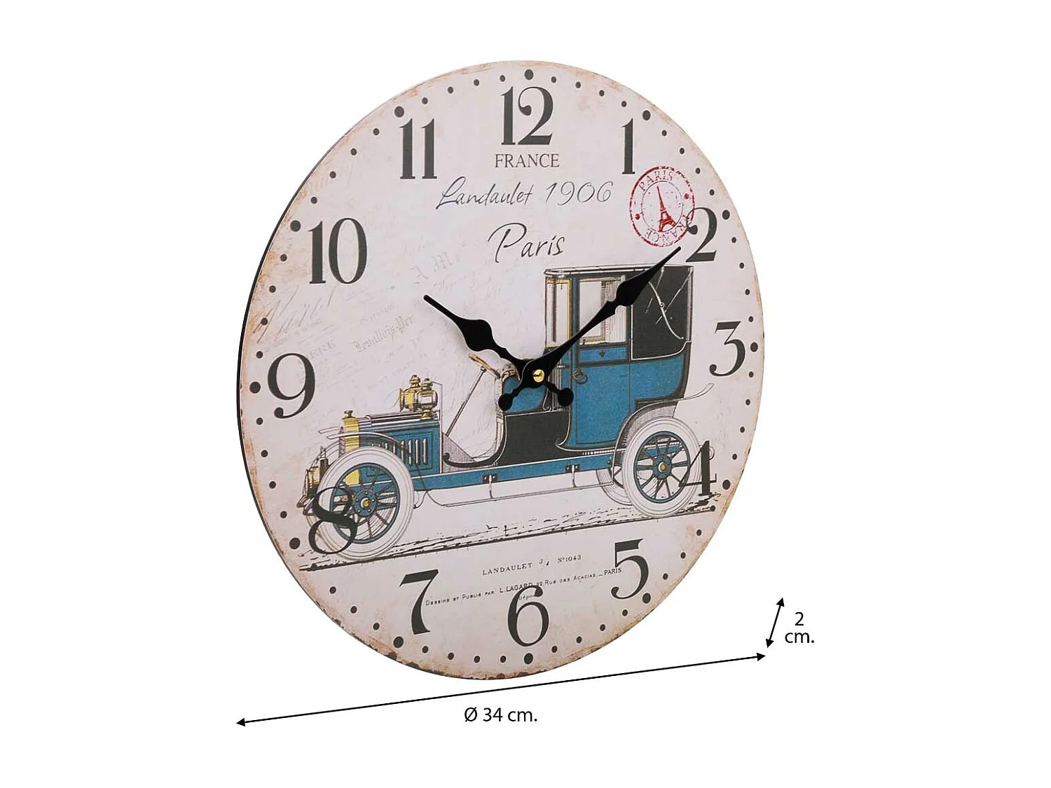 Weiße Holzwanduhr T34x2h cm
