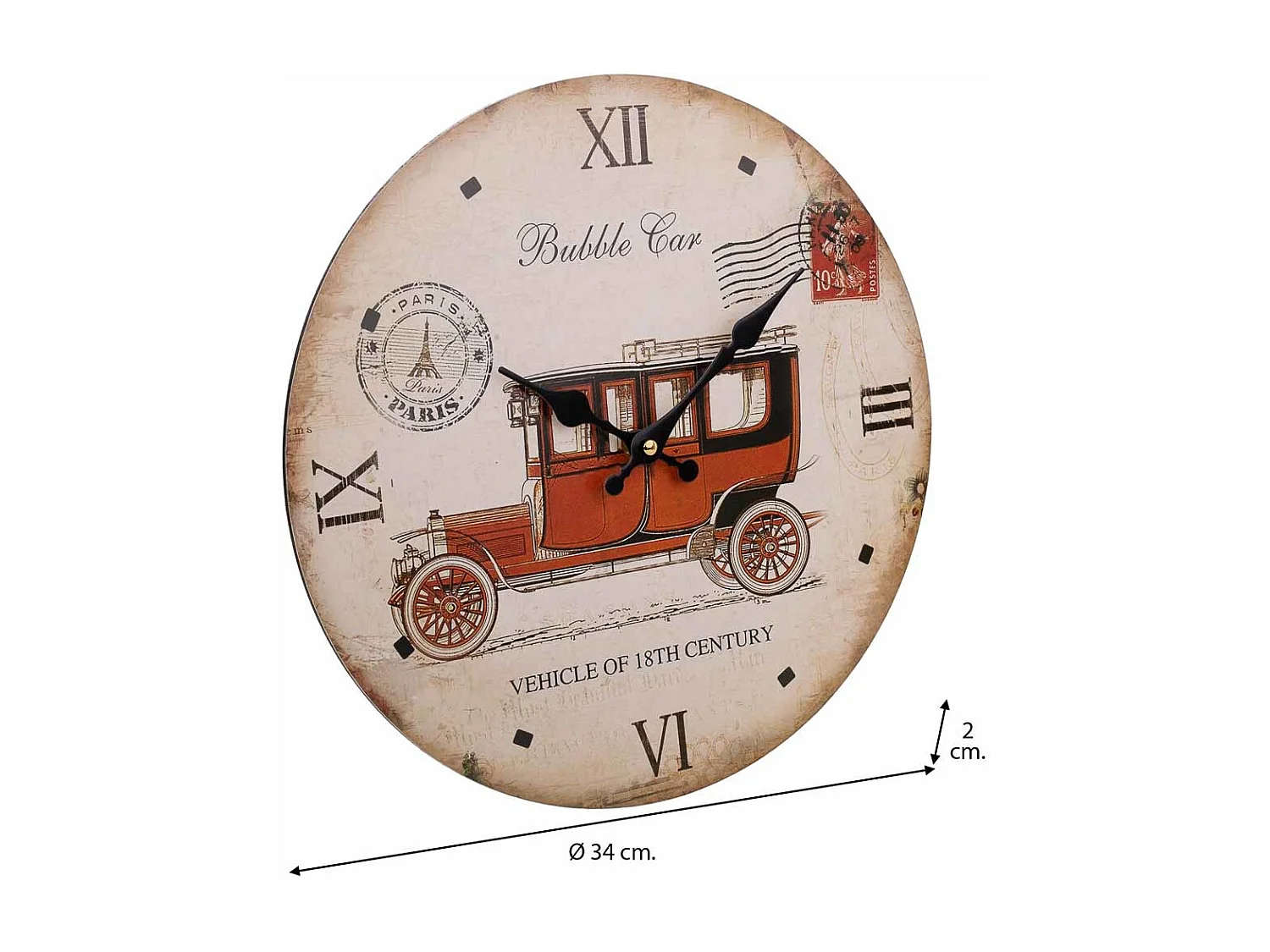 Weiße Holzwanduhr T34x2h cm