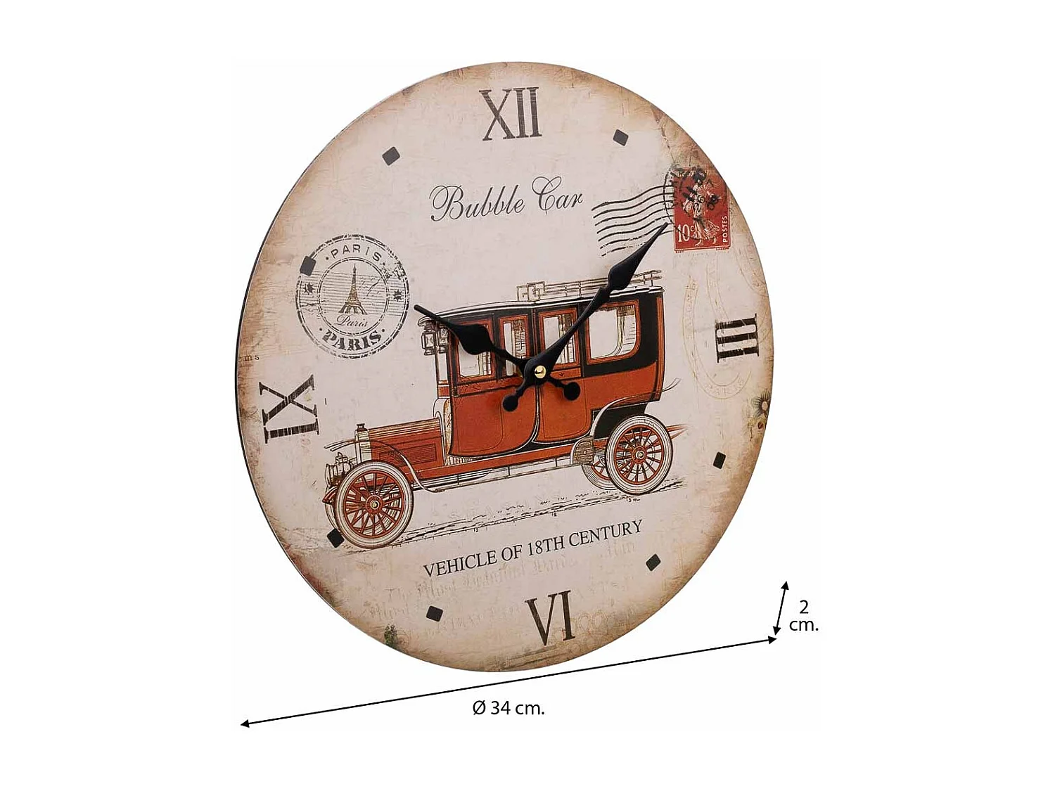Weiße Holzwanduhr T34x2h cm