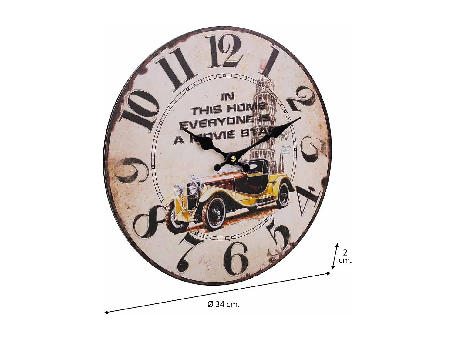 Weiße Holzwanduhr T34x2h cm