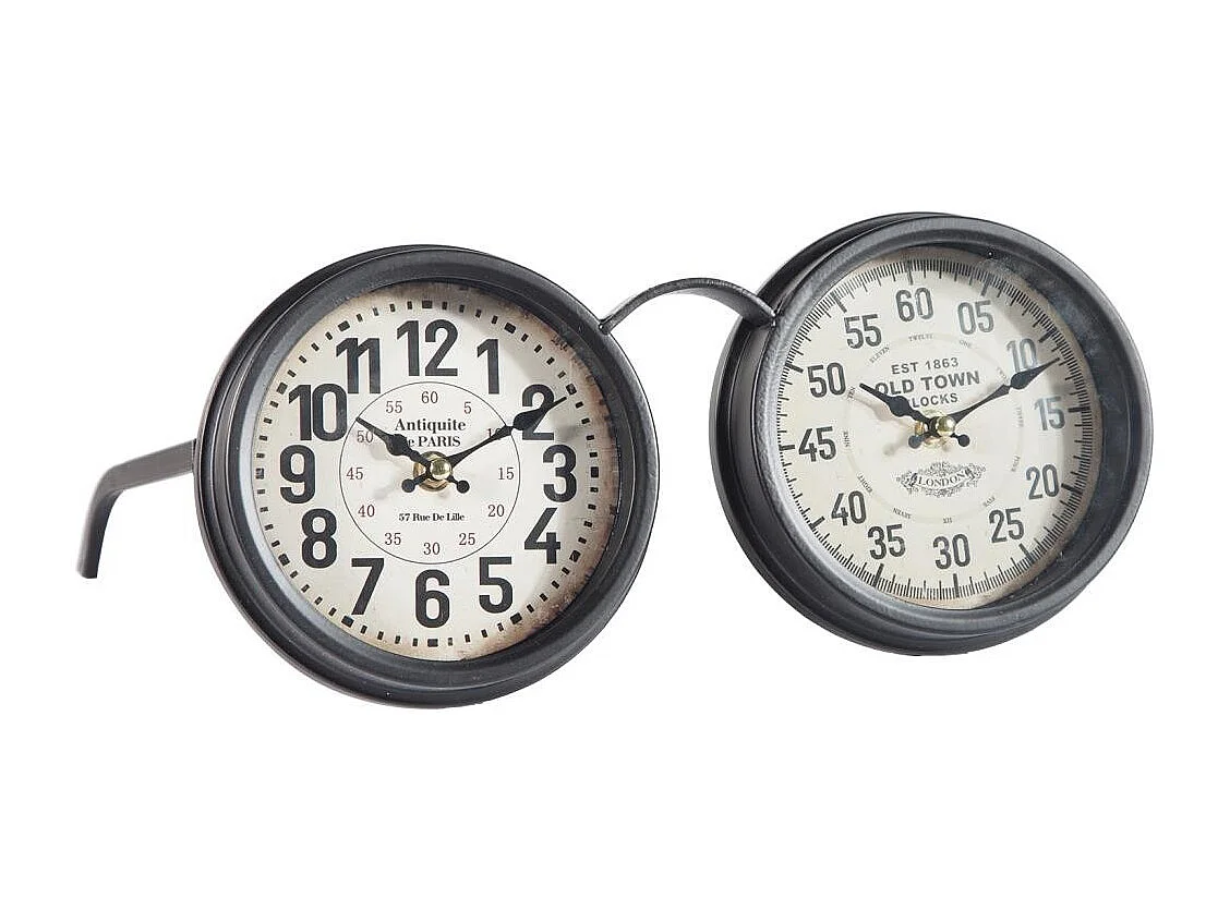 Doble reloj de mesa negro 34x21x15