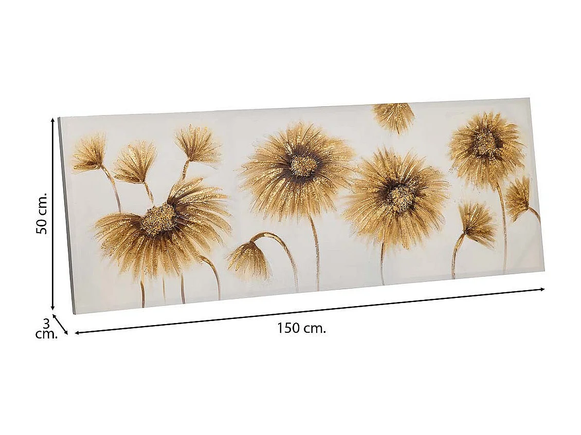 Cuadro pintado a mano con relieve oro 50x150x3