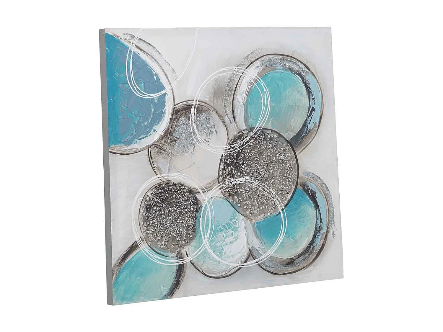 Cuadro pintado a mano con relieve azul 60x60x3