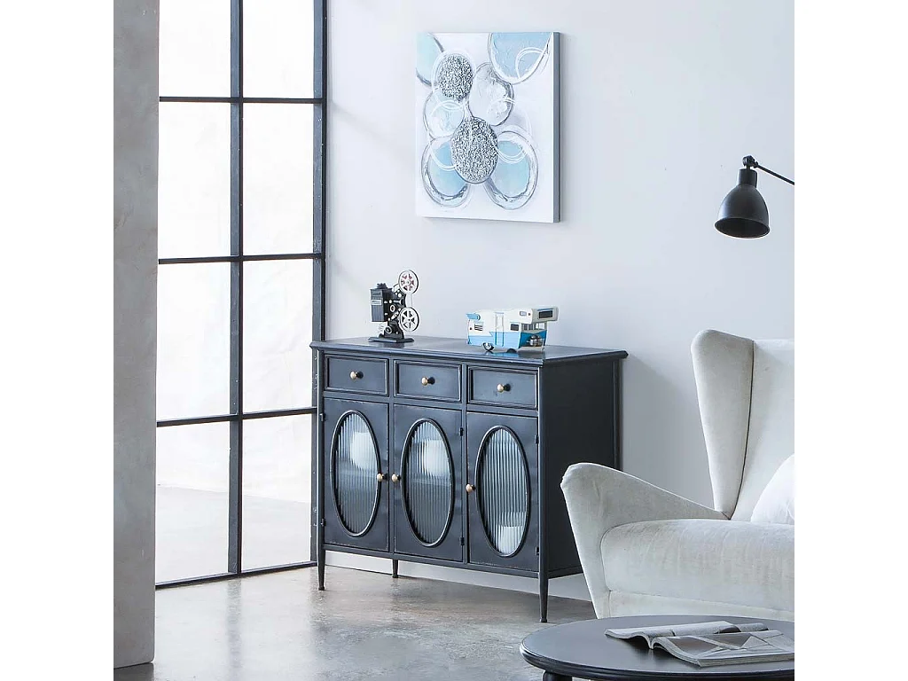 Pintura pintada à mão com relevo azul 60x60x3