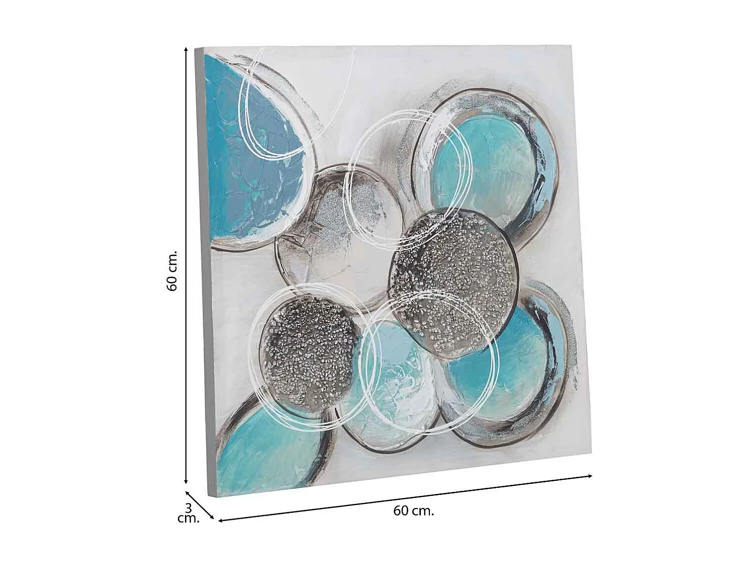 Pintura pintada à mão com relevo azul 60x60x3