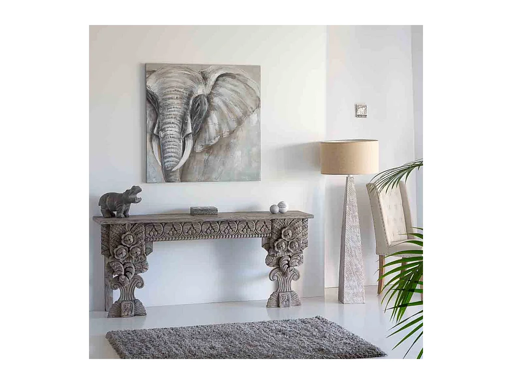 Tableau peint à la main avec relief gris 100x100x3h