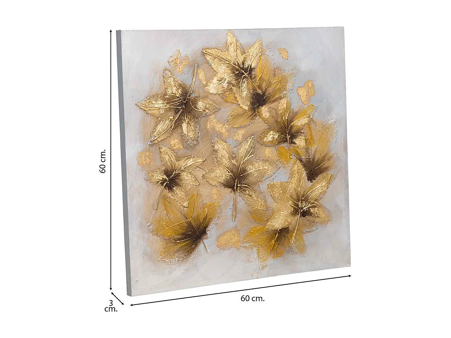 Tableau peint à la main avec relief or 60x60x3h