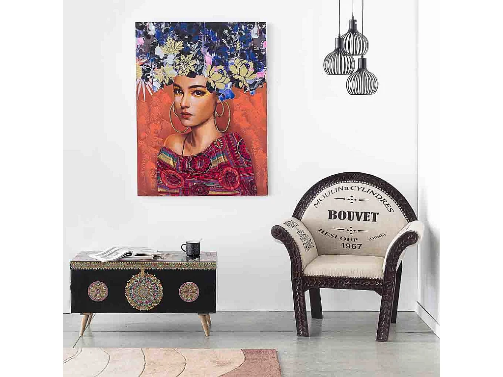 Cuadro pintado a mano con relieve rojo 90x120x3